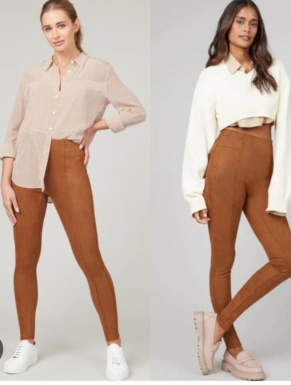 SPANX Faux Suede Leggings in Camel Brown